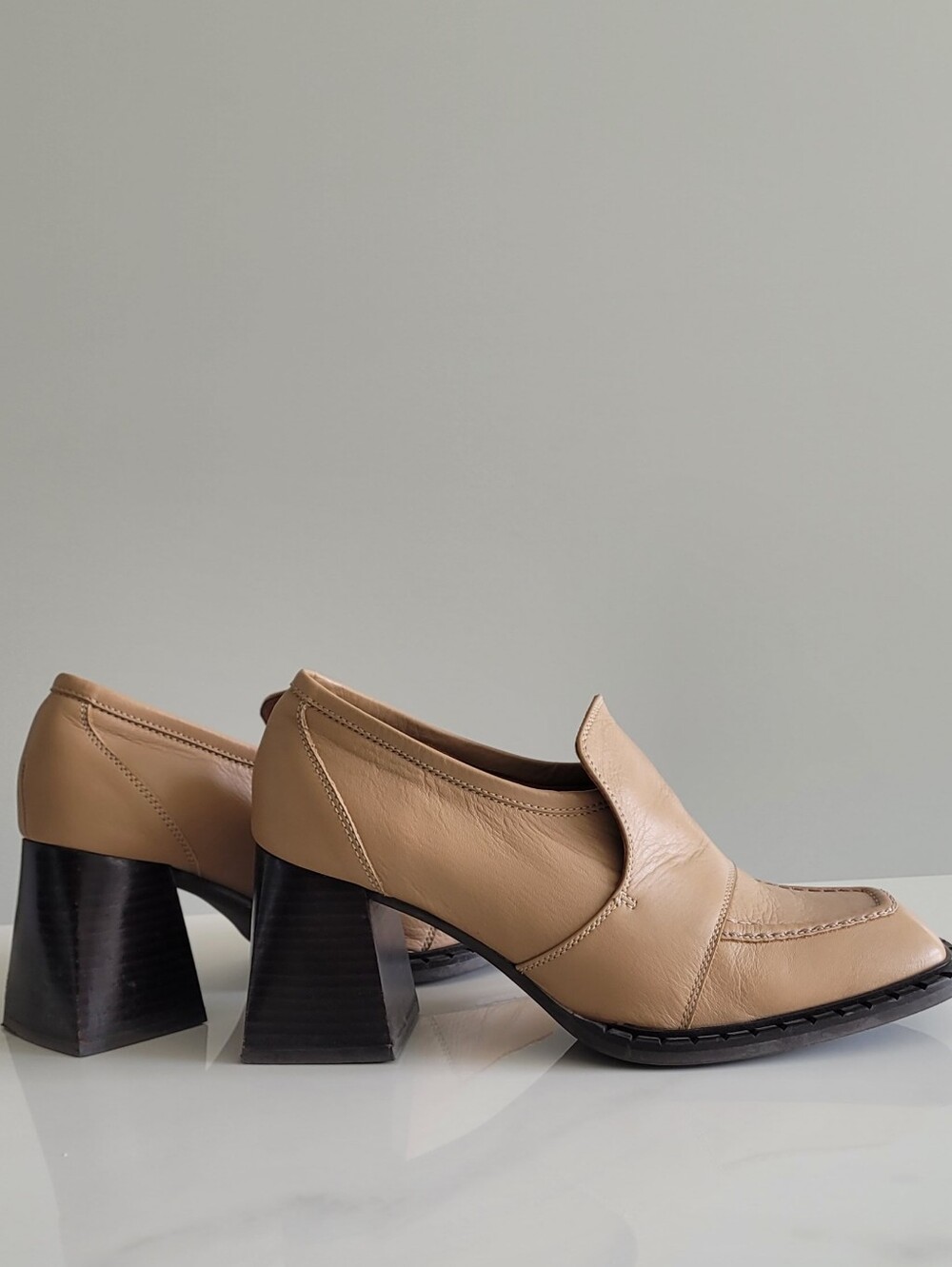 Angel Alarcón Leather Square-Toe Slip-On Block Heel Slip-ons
